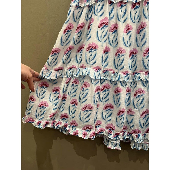 Oliphant Tiered Smocked Back Mini Dress in Poppy Blue - Size Medium