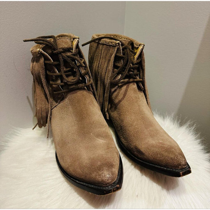 Frye Suede Fringe Western Booties - Size 8.5