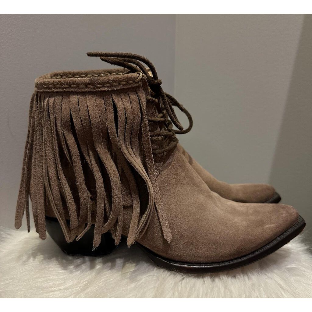 Frye Suede Fringe Western Booties - Size 8.5