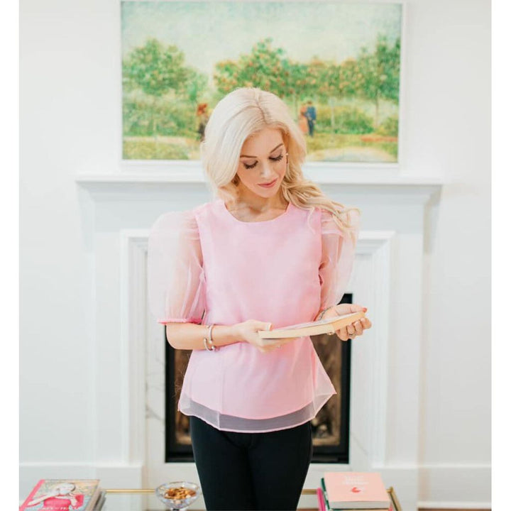 Hyacinth House Bubblegum Pink Tulle Sleeve Rourke Blouse - Size Large