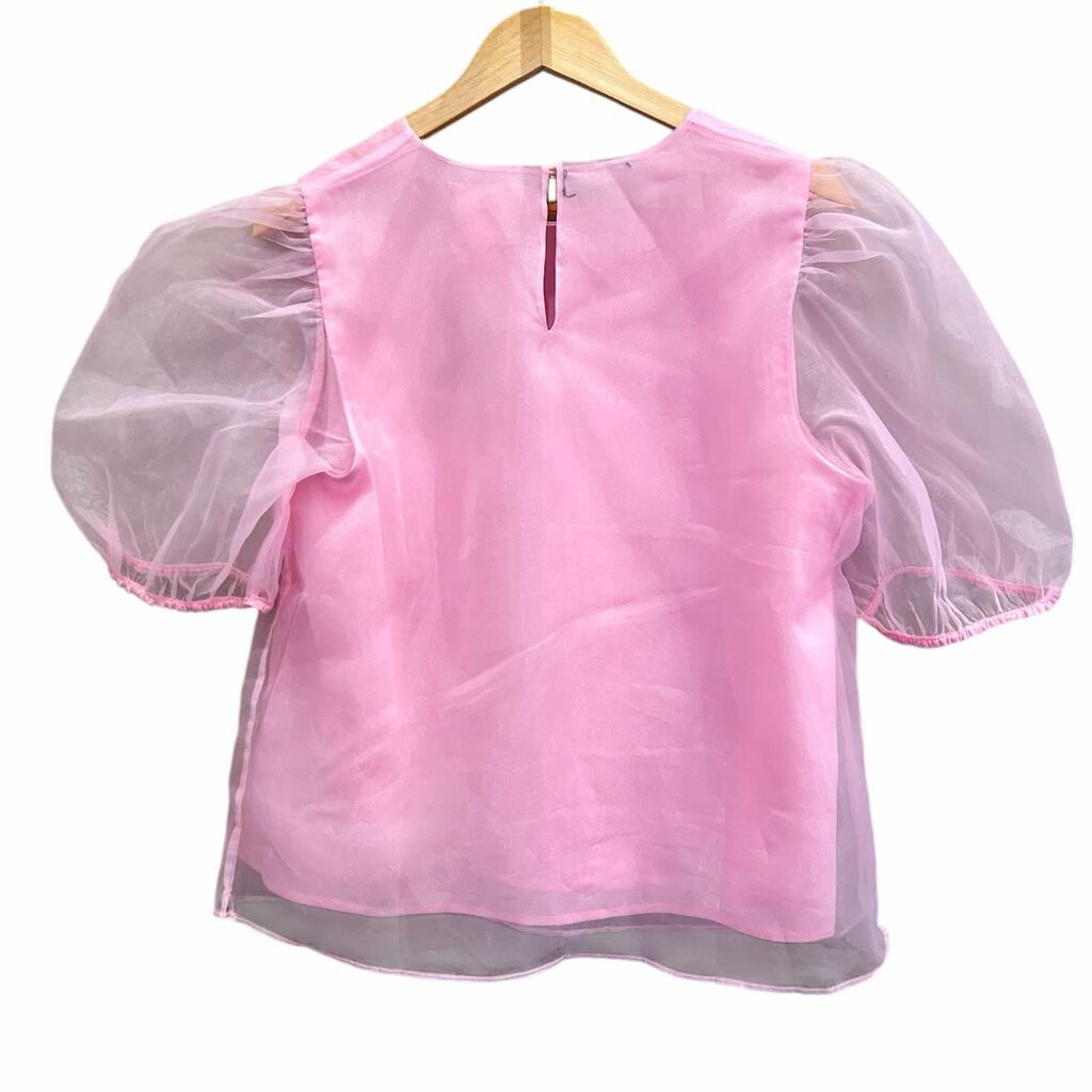 Hyacinth House Bubblegum Pink Tulle Sleeve Rourke Blouse - Size Large