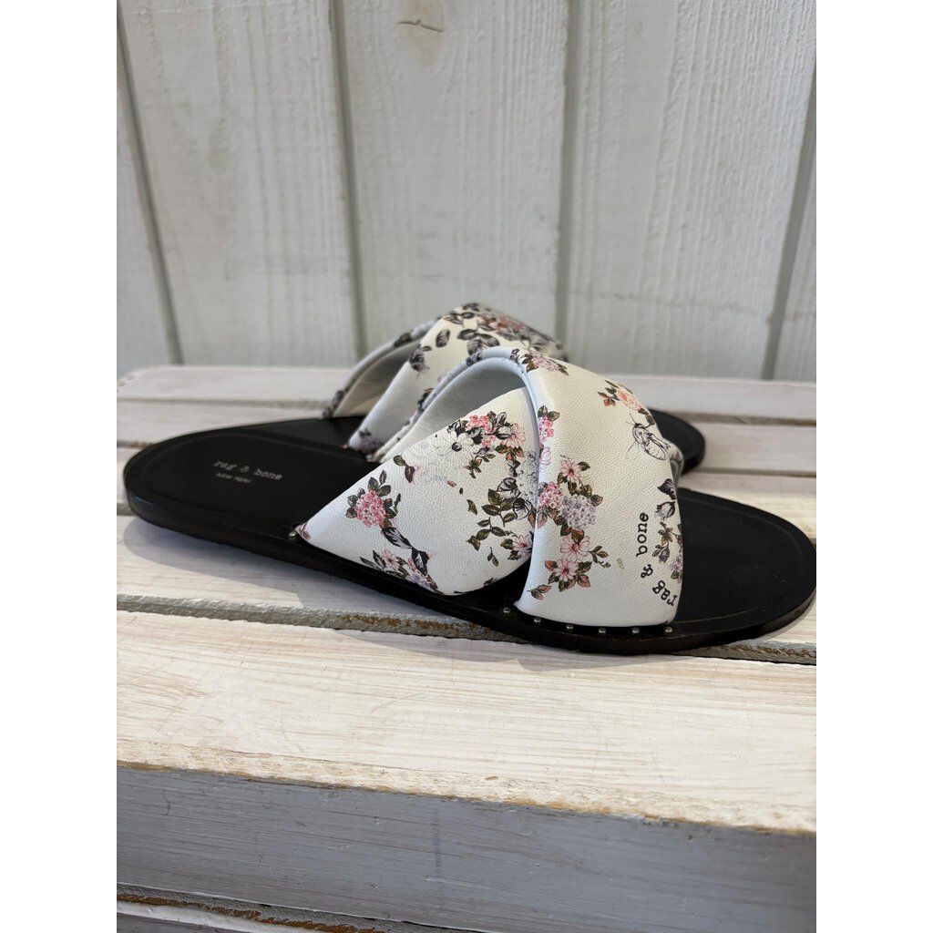 Rag & Bone White Keaton Floral Print Slide - Size 38.5