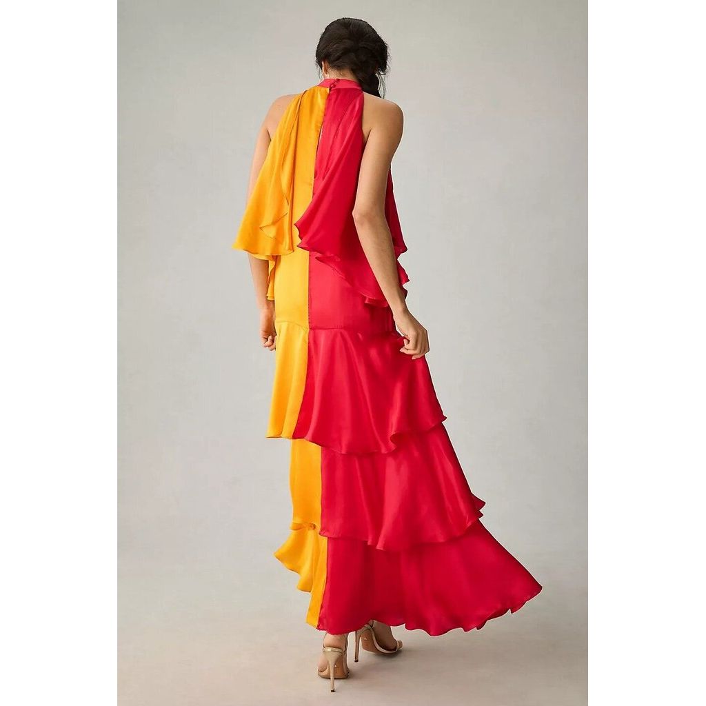 Pinnacle By Shruti Sancheti NWT Mock-Neck Colorblock Ruffle Dress - Size XS