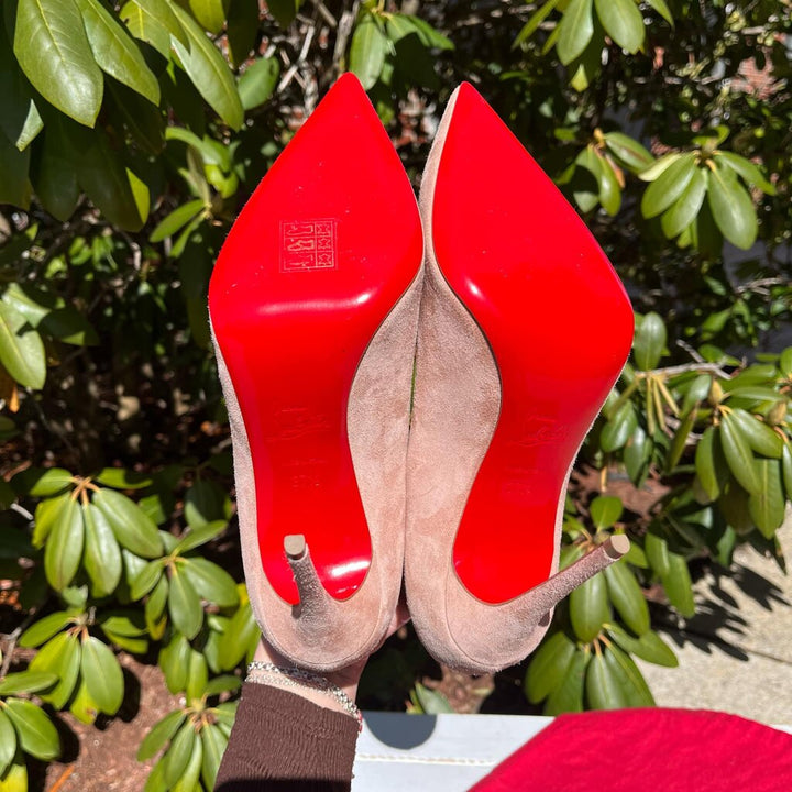 Christian Louboutin Kate 100 Courtisane Suede Pumps - Size 37.5