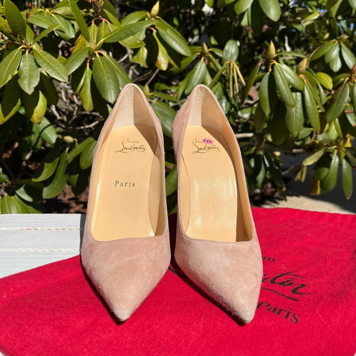 Christian Louboutin Kate 100 Courtisane Suede Pumps - Size 37.5