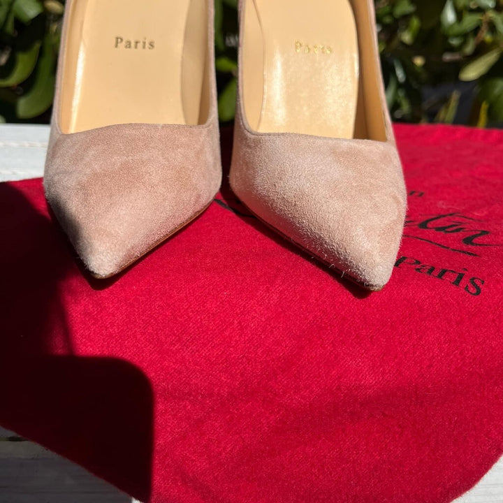 Christian Louboutin Kate 100 Courtisane Suede Pumps - Size 37.5
