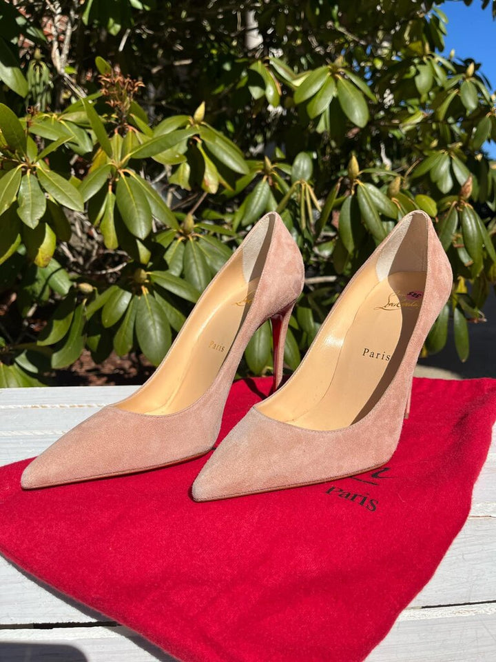Christian Louboutin Kate 100 Courtisane Suede Pumps - Size 37.5