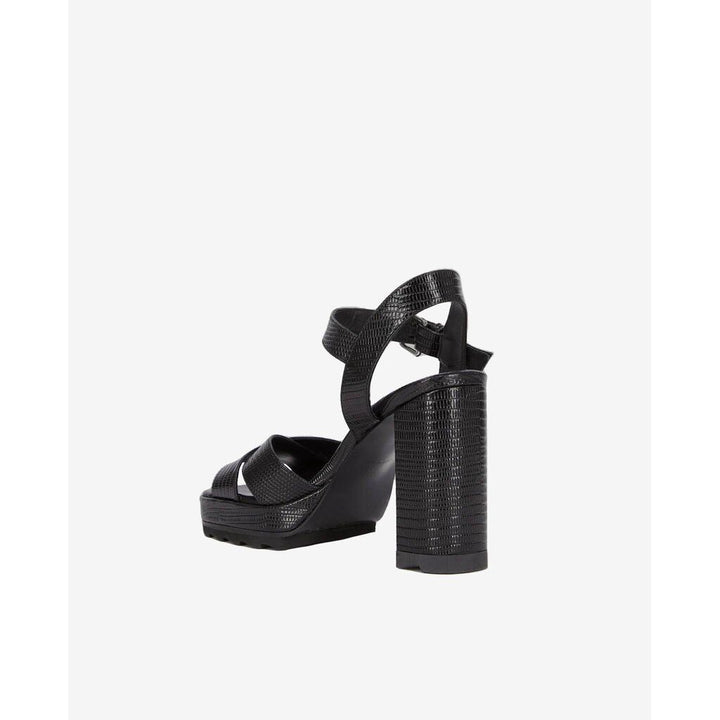 The Kooples Black Lizard Effect Leather Heeled Sandals - Size 38