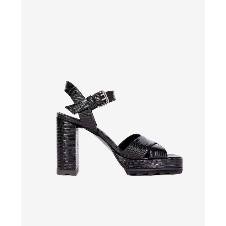 The Kooples Black Lizard Effect Leather Heeled Sandals - Size 38