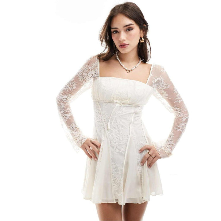 ASOS Design NWT Lace Bow Detail Flare Mini Dress in White - Size 12