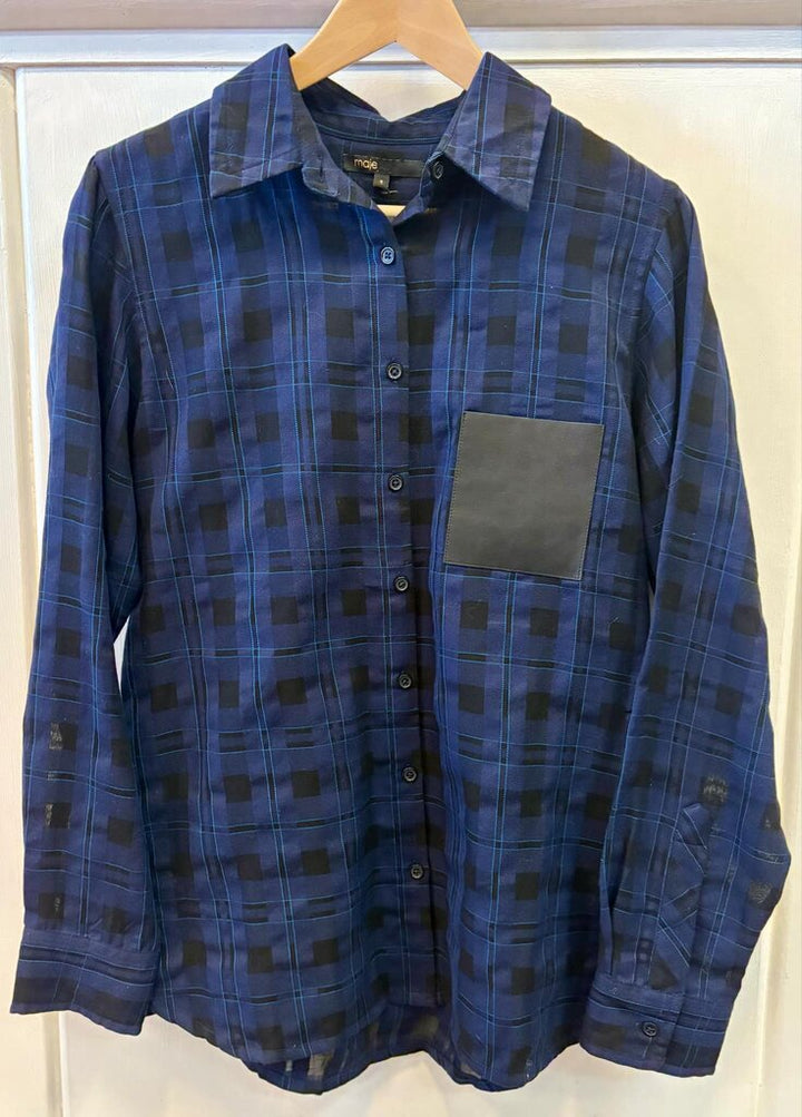 Maje NWT Leather Pocket Button Down - Size 3