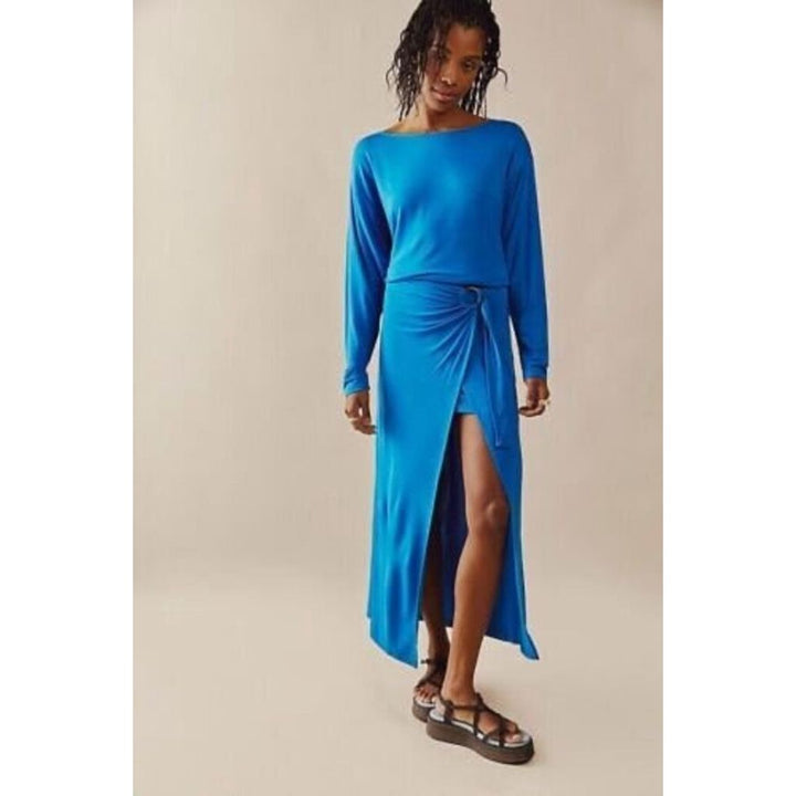 Free People Alyssa Long Sleeve Wrap Dress in Blue - Size XS