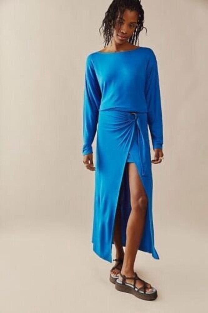 Free People Alyssa Long Sleeve Wrap Dress in Blue - Size XS