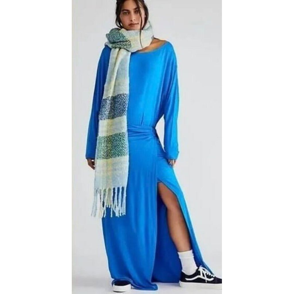 Free People Alyssa Long Sleeve Wrap Dress in Blue - Size XS