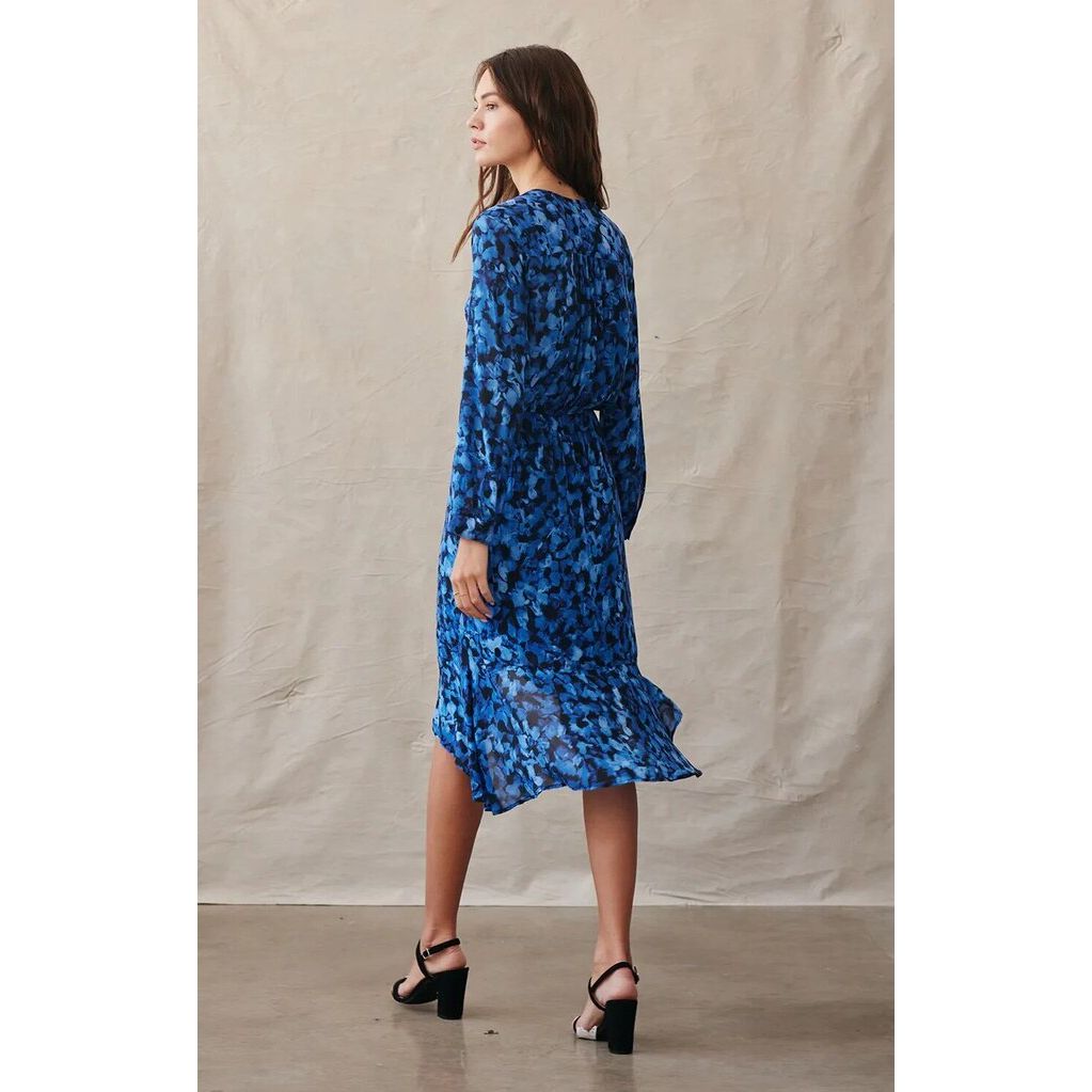 Bella Dahl Vera V Neck Midi Dress in Cobalt Floral - Size XS