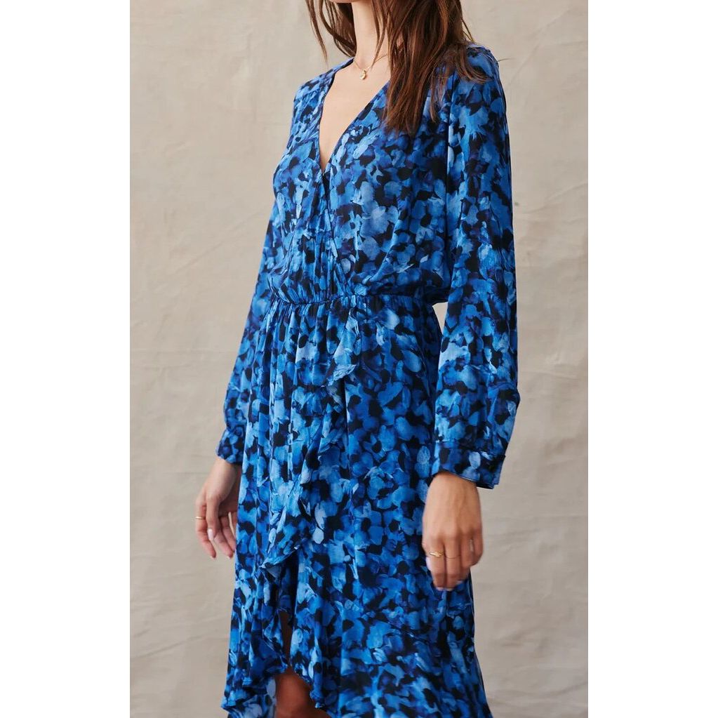 Bella Dahl Vera V Neck Midi Dress in Cobalt Floral - Size XS