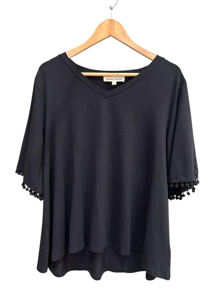 Johnny Was Pom Pom Tee in Black - Size Large