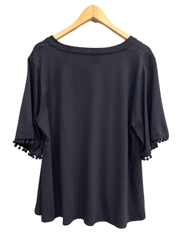 Johnny Was Pom Pom Tee in Black - Size Large