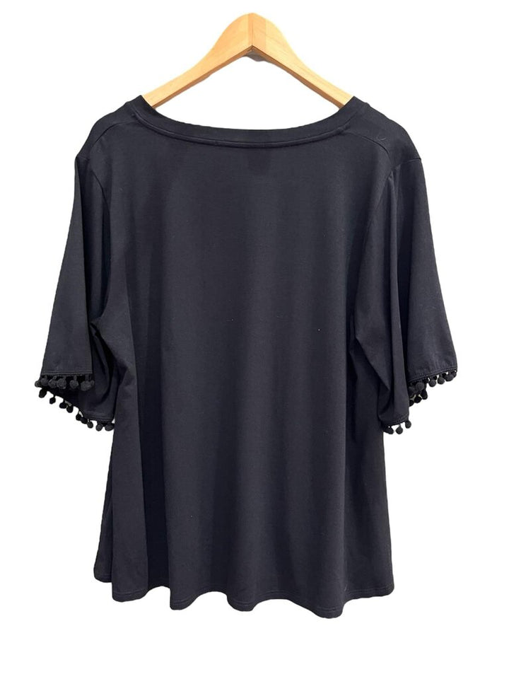 Johnny Was Pom Pom Tee in Black - Size Large
