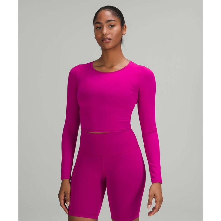 Lululemon Wunder Train Cropped Long Sleeve Shirt in Ripened Raspberry - Size Medium