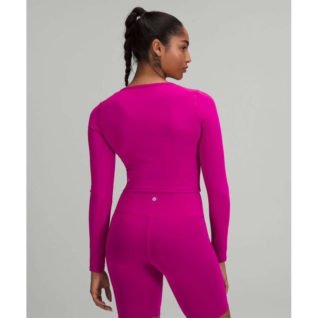 Lululemon Wunder Train Cropped Long Sleeve Shirt in Ripened Raspberry - Size Medium