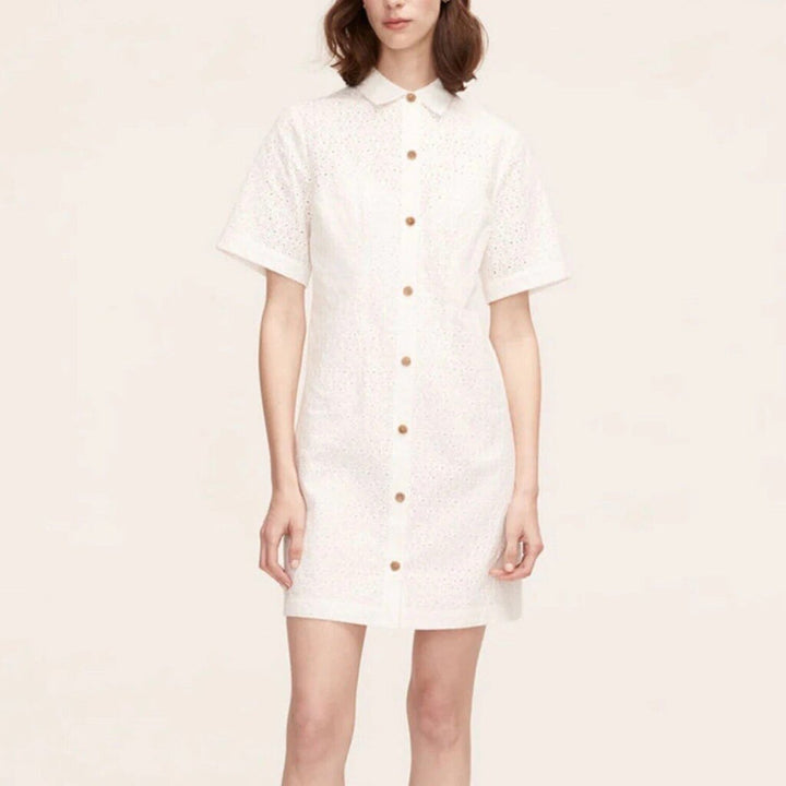 Rebecca Taylor NWT Lea Eyelet Shirt Dress in Moon White - Size 0