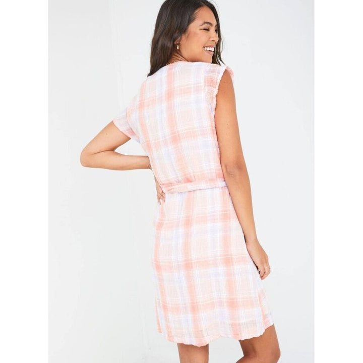 Bella Dahl Button Front Ruffle Sleeve Dress in Coral Plaid - Size XS