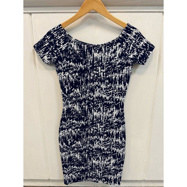 Aqua Abstract Print Fitted Dress - Size Small