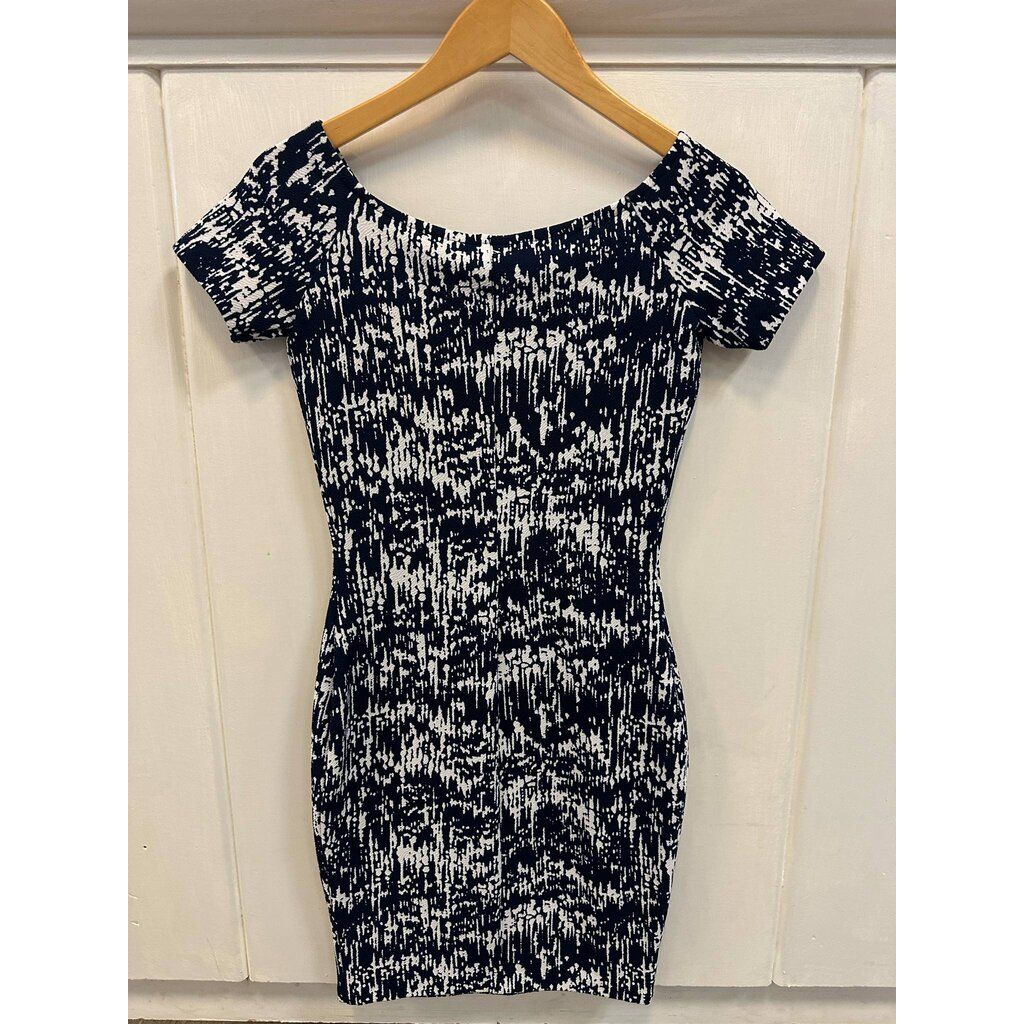 Aqua Abstract Print Fitted Dress - Size Small