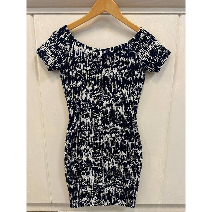 Aqua Abstract Print Fitted Dress - Size Small