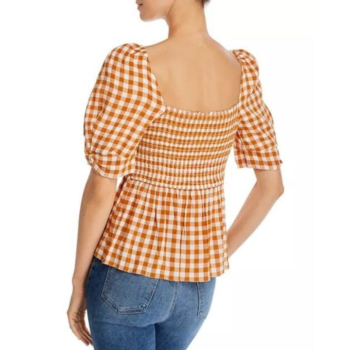 Saylor Glenny Gingham Puff-Sleeve Top - Small