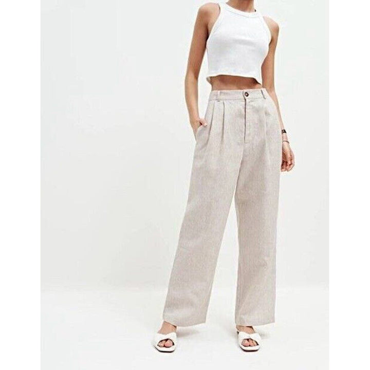 Reformation Mason Cropped Linen Pant in Oatmeal - Size 4P