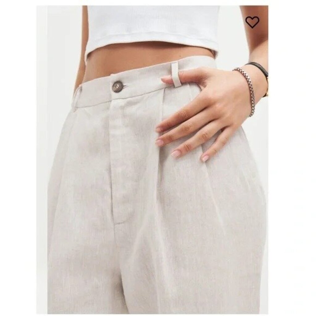 Reformation Mason Cropped Linen Pant in Oatmeal - Size 4P