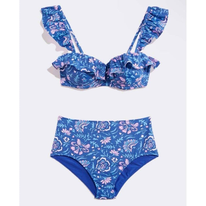 Vineyard Vines NWT Bold Block Ruffle Bikini in Ocean Reef - Size M/L