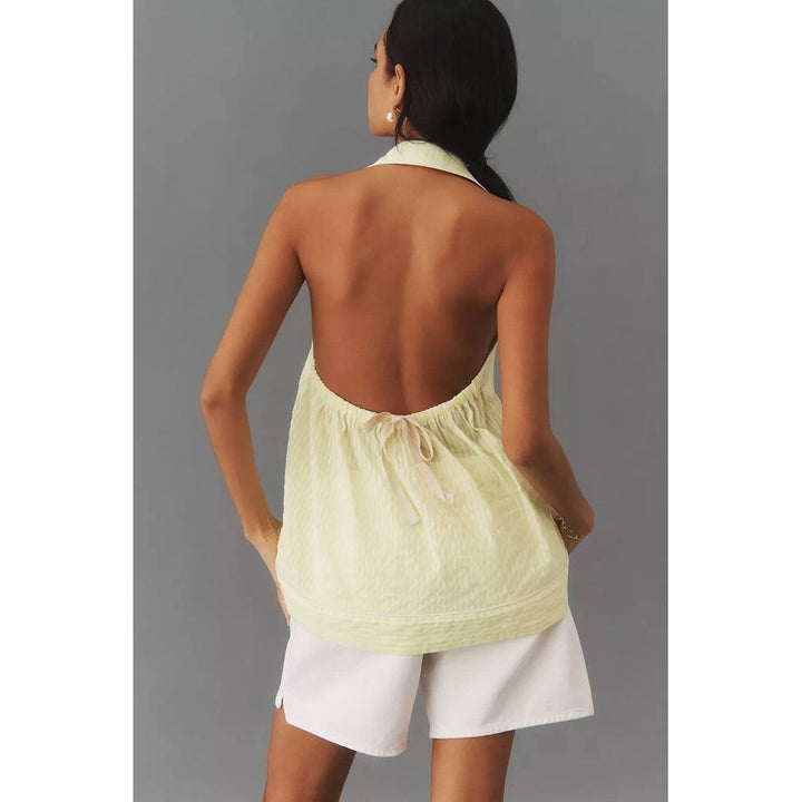 By Anthropologie Button-Front Halter Swing Blouse - Size Small