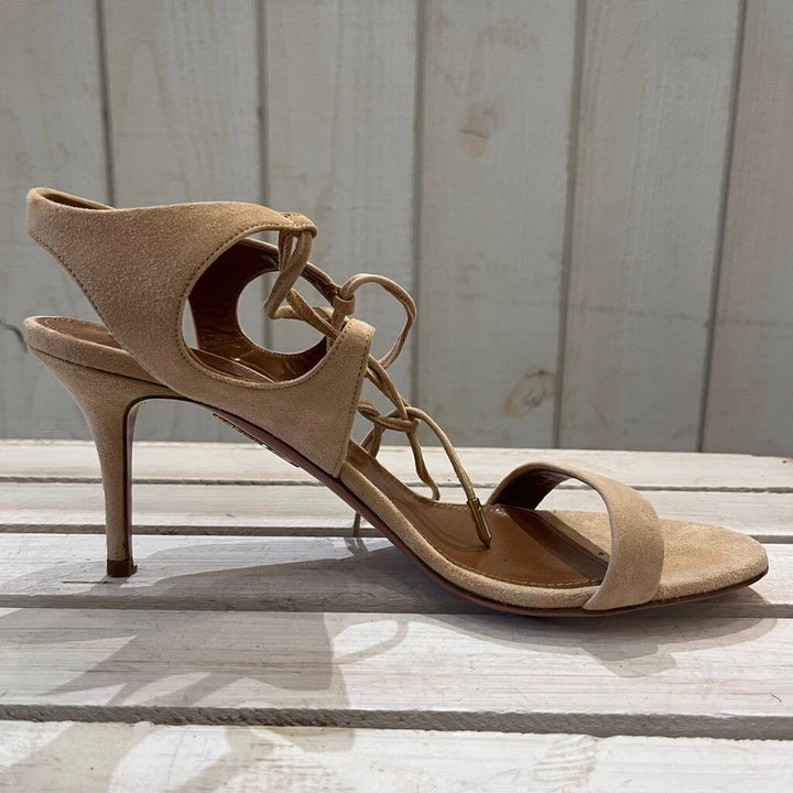 Aquazzura Firenze Suede Lace Up Heels - Size 40