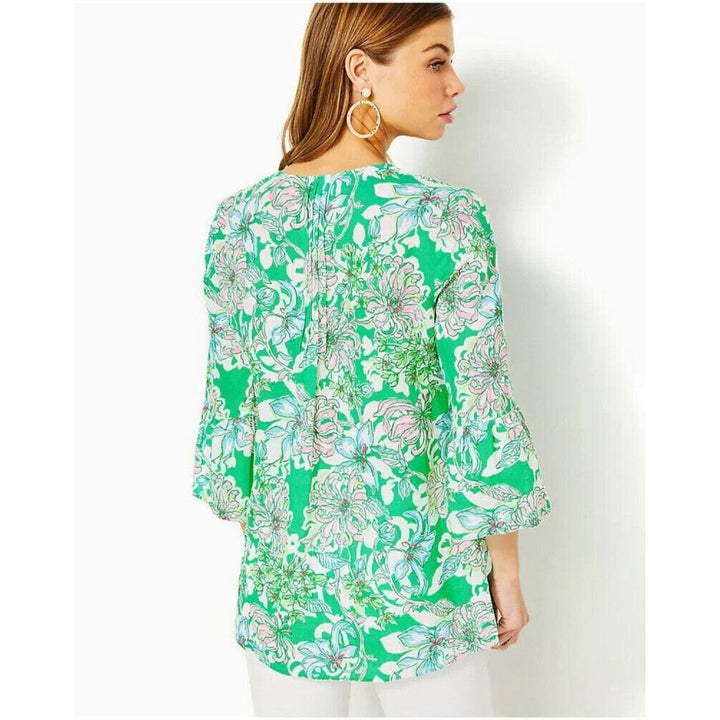 Lilly Pulitzer Hollie Linen Tunic in Spearmint Blossom View Green Pink - Size XS