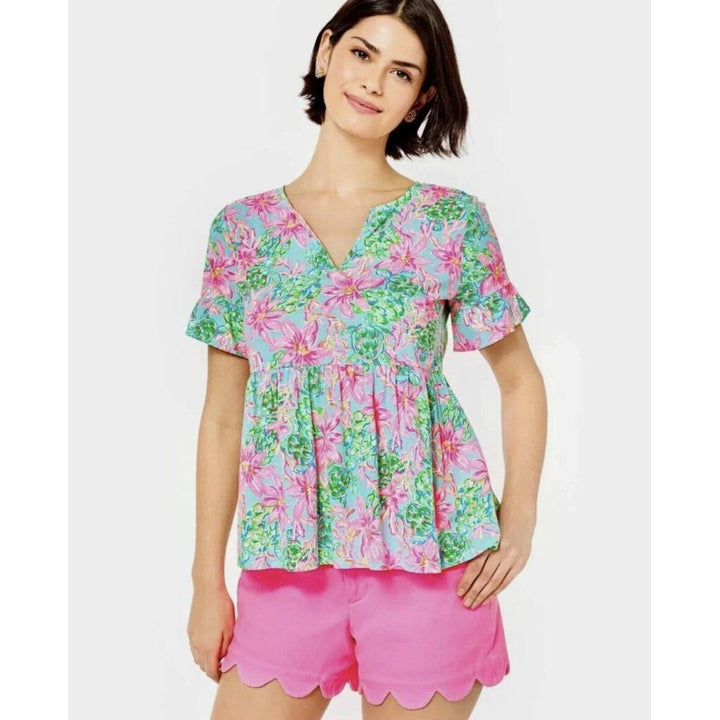 Lilly Pulitzer Jodee Top in Surf Blue So Shellegant - Size Medium