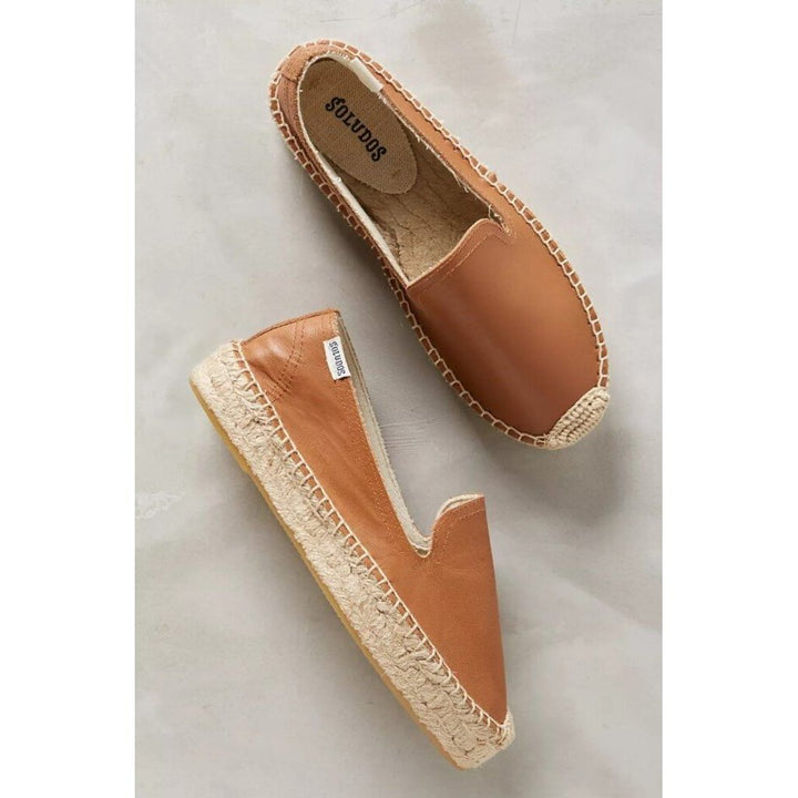 Soludos Platform Smoking Espadrilles in Tan - Size 8.5