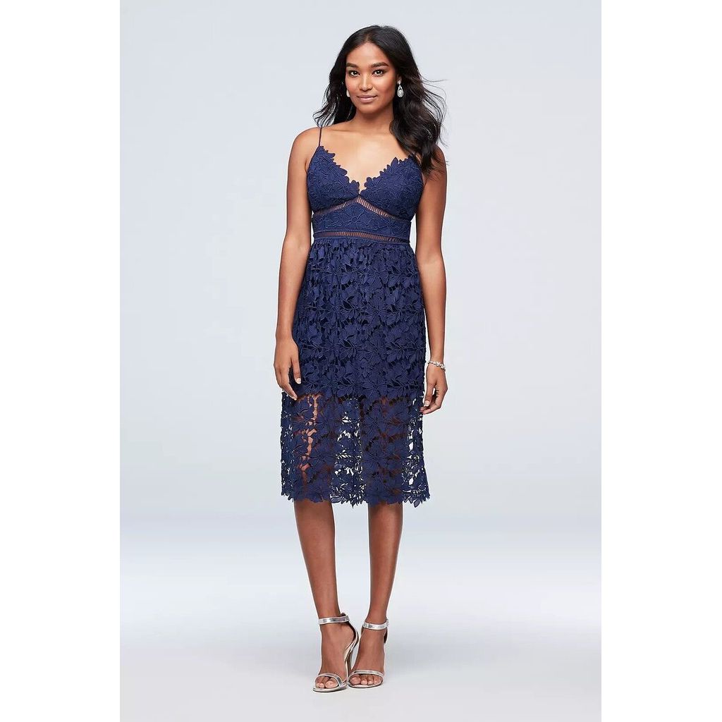 Bardot Floral Lace Midi A-Line Cutout Dress