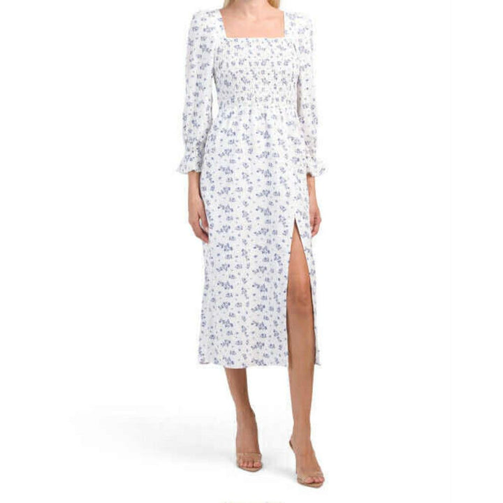 House of Harlow Linen Smocked Bodice Midi Dress - Size Medium