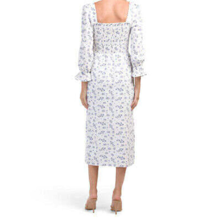 House of Harlow Linen Smocked Bodice Midi Dress - Size Medium