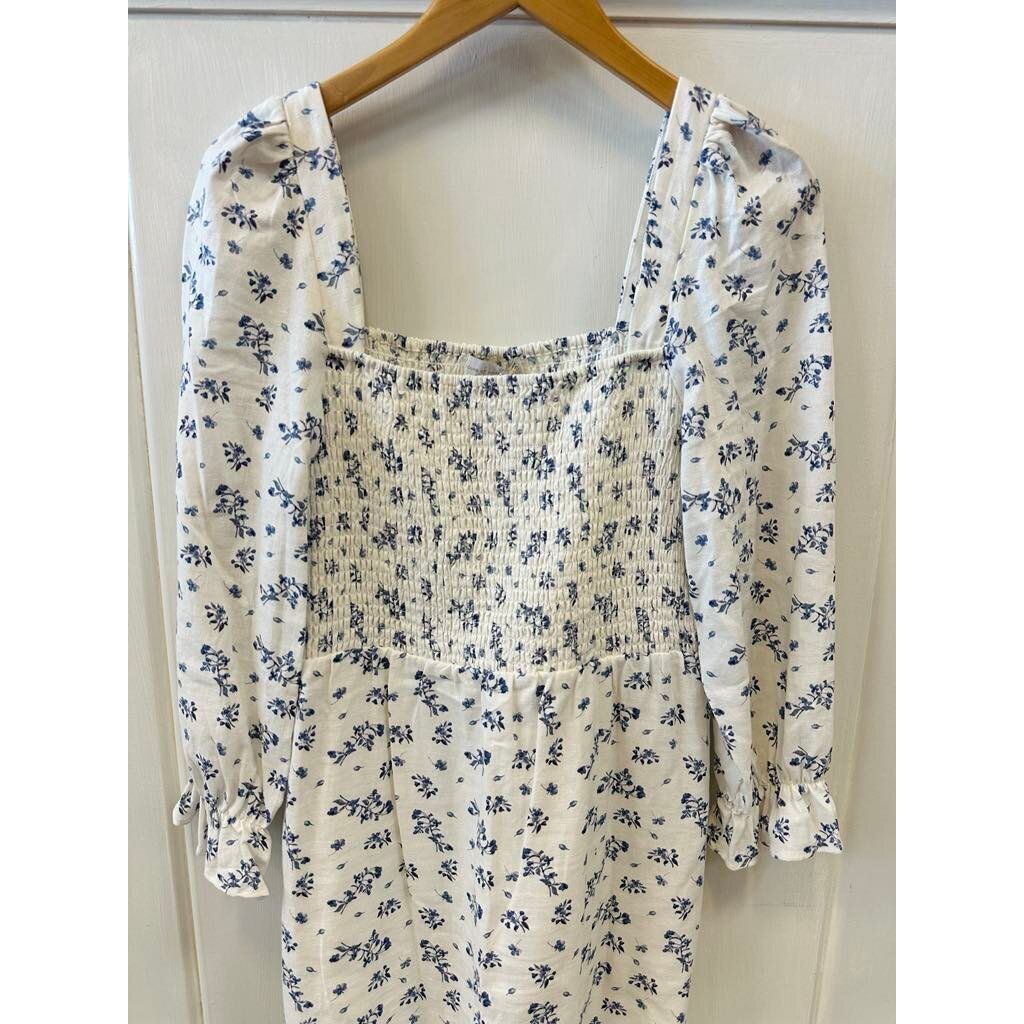House of Harlow Linen Smocked Bodice Midi Dress - Size Medium