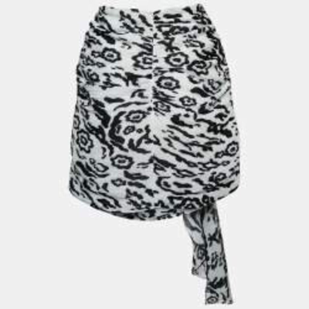 NWT Self Portrait Black/White Leopard Print Plisse Draped Mini Skirt - Size 6