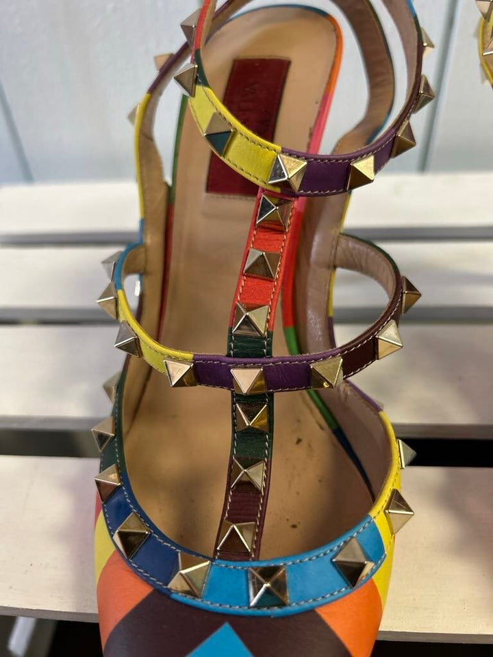 Valentino Garavani Rainbow Chevron Stud Heels - Size 38