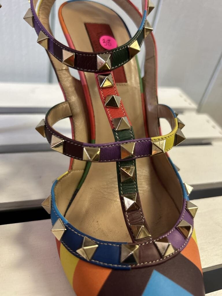 Valentino Garavani Rainbow Chevron Stud Heels - Size 38