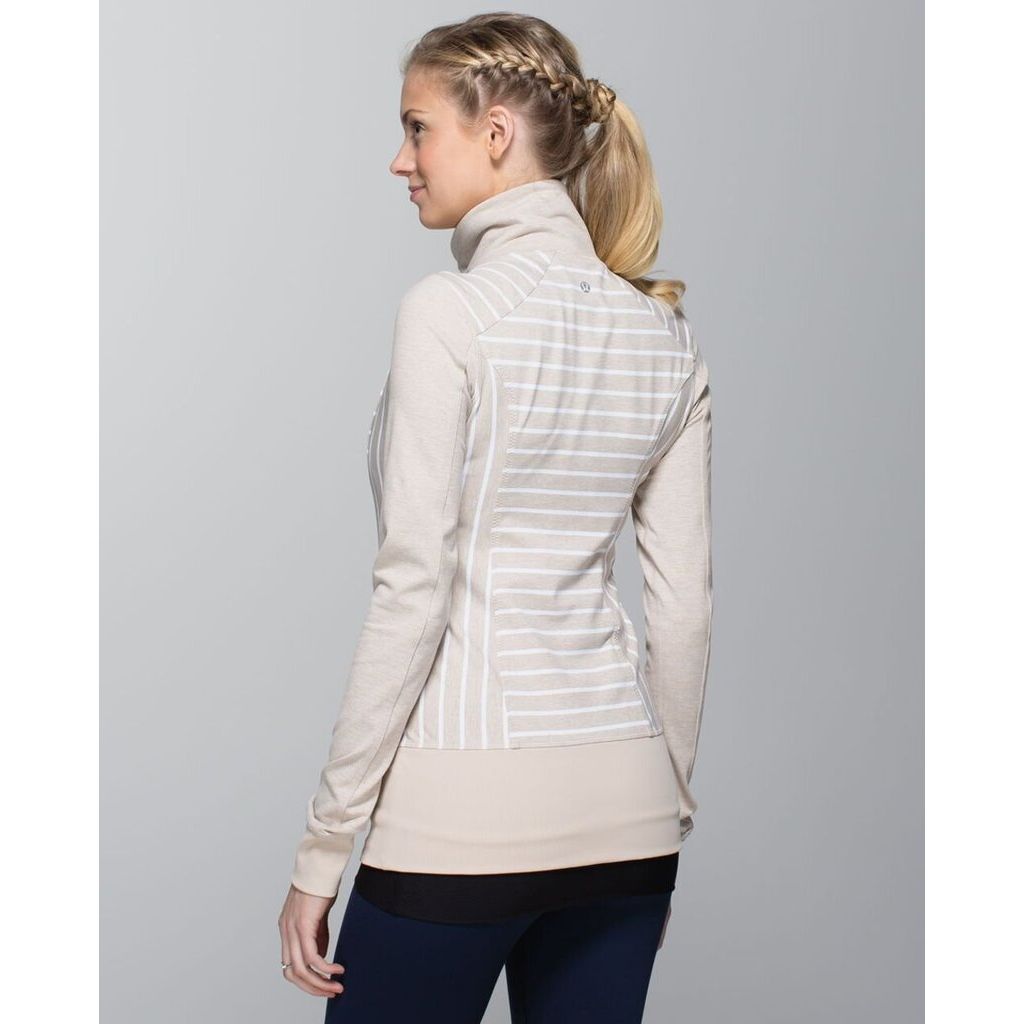 Lululemon Nice Asana Jacket in Deauville Stripe Heathered Cashew White / Heathered Cashew - Size 8