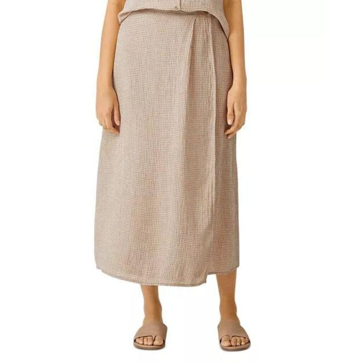 Eileen Fisher Gingham Organic Linen Midi Skirt