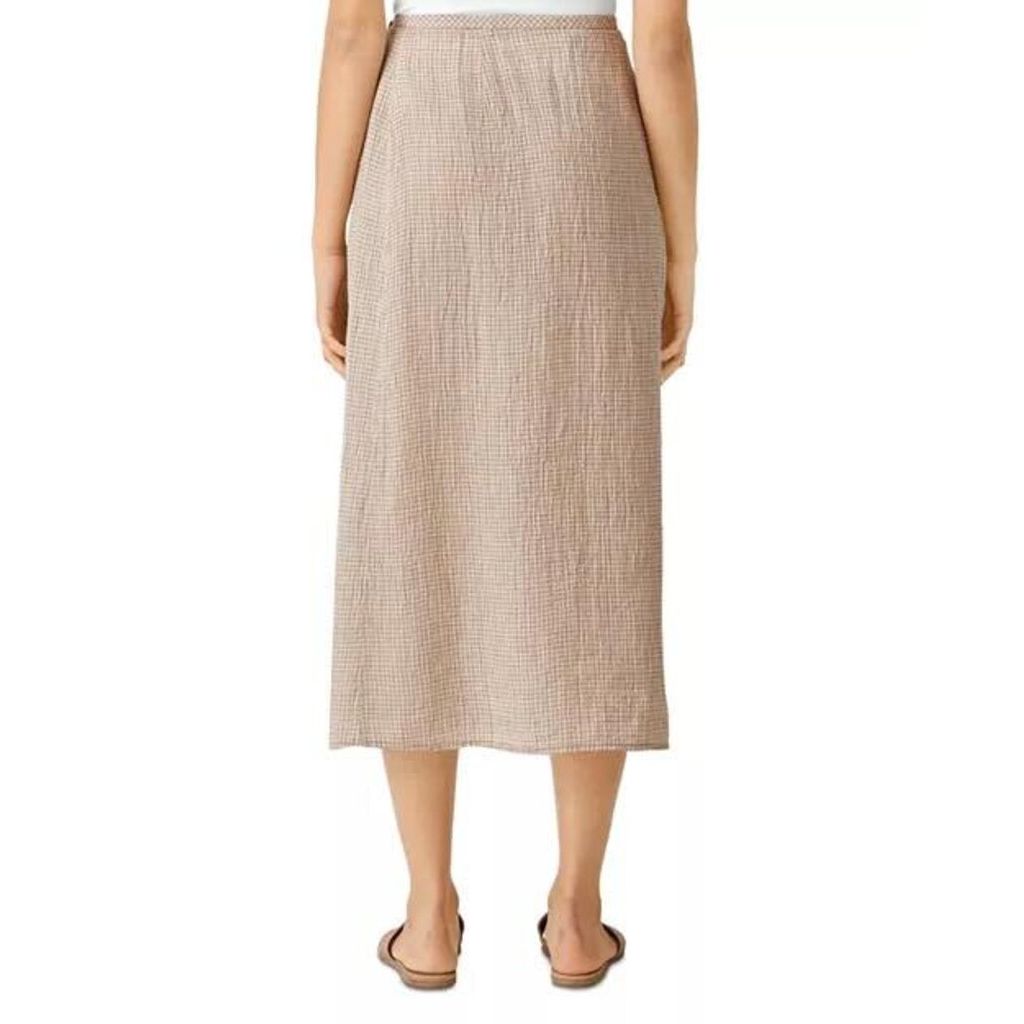 Eileen Fisher Gingham Organic Linen Midi Skirt