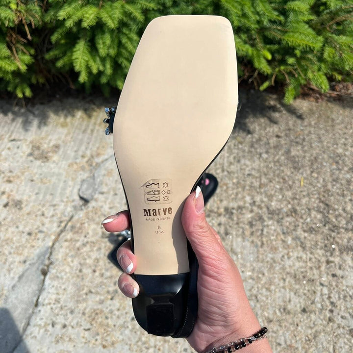 Maeve Gem Floral Leather Kitten Heels - Size 8